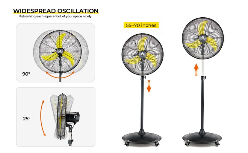 20'' Outdoor Quiet Oscillating Pedestal Fan With All Sealed Brushless DC Motor, 4-Speed Waterproof Outdoor Fan, Heavy Duty Industrial Floor Fans for House,Patios, Commercial, Garage, Warehouse