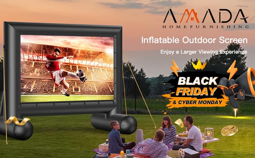 Amada 14 Feet Outdoor Inflatable Movie Screen, Projector Screen with Fast Low-Noise Air, Support Front Rear Projection for Backyard Movie Night, Home Theater, Theme Party, AMPJ04