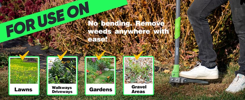 Grootpow WP5 Heavy Duty Weed Puller Tool, Stand Up Dandelion Weeder with 40" Handle, 3 Claws & Fiberglass Foot Pedal, Weeding Tool Made with Cast-Iron, Easily Remove Weeds Without Bending or Kneeling