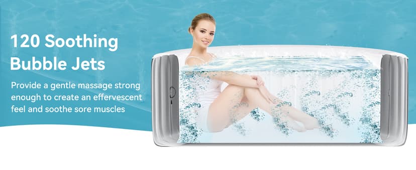 2-4 Person Inflatable Hot Tub, Round Portable Blow up Hot Tub, Leak-Proof PVC Outdoor Spa with 120 Air Jets, Insulated Cover & Heater Pump, 71” X 71” X 25”