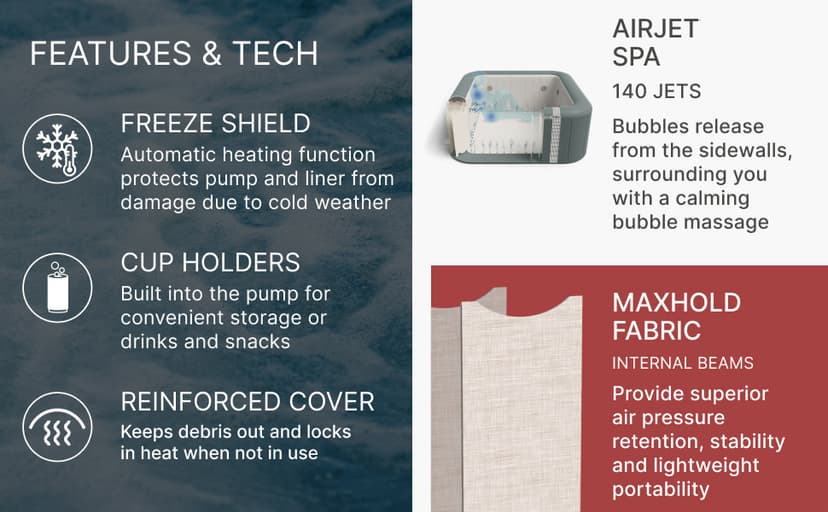 Coleman SaluSpa AirJet 4 to 6 Person Inflatable Hot Tub Square Portable Outdoor Spa with 114 Soothing AirJets and Insulated Cover, Gray