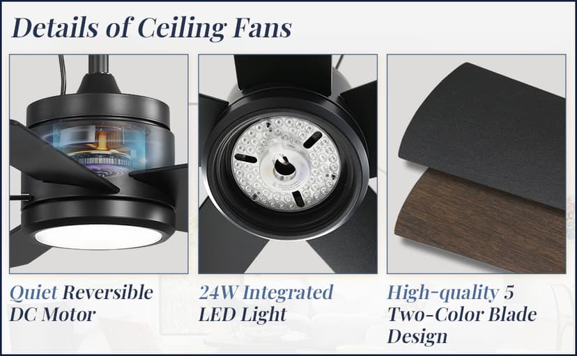 42 In Waterproof Outdoor Ceiling Fan with Light and Remote IP65 Plug in Wet Rated Outdoor Ceiling Fans for Patios Waterproof Gazebo Hanging Fan 3CCT 6 Speed, for Outside Porch Pergola Garage