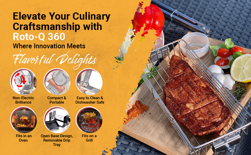 Cordless Universal Rotisserie Kit for Grills Ovens and Smokers - Non-Electric Wind-up Spit Roaster, Gas or Charcoal BBQ - Indoor/Outdoor (Stainless Steel)