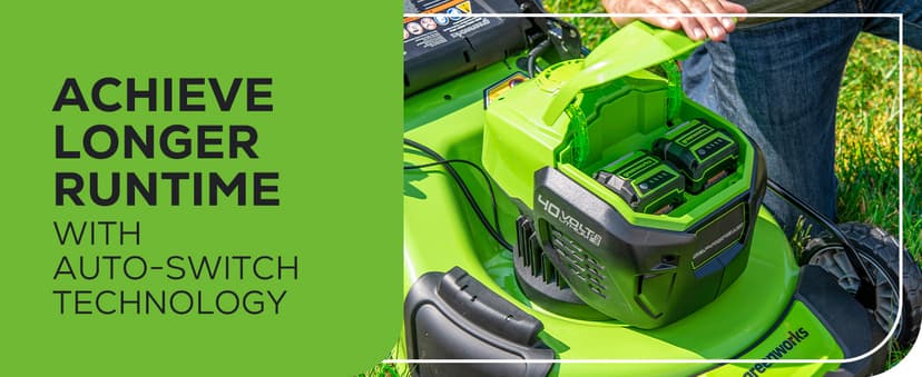 Greenworks 40V 21" Brushless Cordless (Smart Pace / Self-Propelled) Lawn Mower (75+ Compatible Tools), (2) 4.0Ah Batteries and Charger Included
