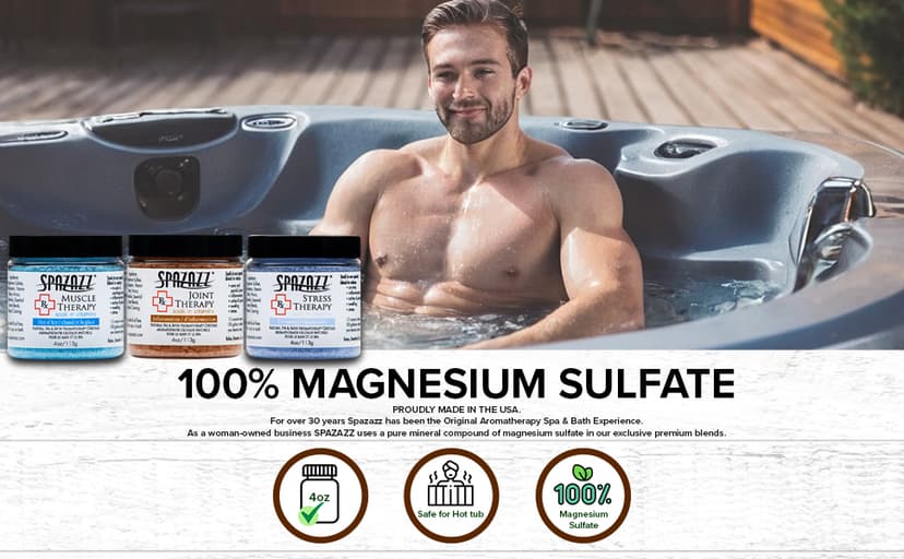 Spazazz RX Therapy Hot Tub Spa and Bath Aromatherapy Salt Crystals 4oz 8 Pack Sample Bundle Includes Muscle - Joint - Detox - Stress - Respiratory - Sport -Sleep - Energy. Great for Muscles & Joints