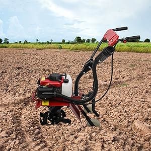4-Stroke 63CC Gas Powered Tiller Cultivator Garden Yard Rototiller Tilling Tool Gas Tiller- Ideal for Garden, Lawn, Soil Cultivation, Weed & Digging