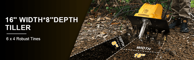 Garden Rototiller 16-Inch 13.5-Amp Corded Electric Tiller/Cultivator, Adjustable Wheels, 8-Inch Tilling Depth, Powerful and Lightweight Tiller