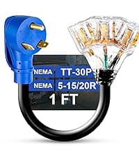 4-Prong 30 Amp Generator Splitter Y Adapter NEMA L14-30P to 2X L14-30R, 10 AWG SJTW Locking Power Cord, 125/250V 7500W for Manual Transfer Switch, Portable Generators & Emergency Power, 3ft