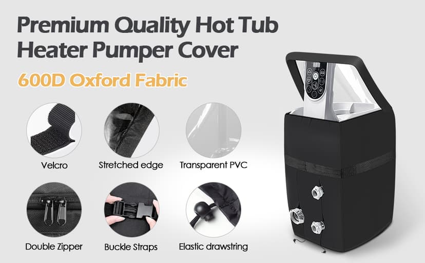 Hot Tub Spa Heater Pump Cover, Heavy Duty Inflatable Hot Tub Pump Cover with Zipper Opening and Transparent PVC Top Window for Multiple Hot Tub Spa Heater Pump on Market(Black, Cover only)