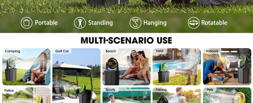 Ausic Portable Misting Fan - 9L Bucket, 10-inch Outdoor Fans for Patios/Camping/Beach/Golf etc., 20000mAh USB Rechargeable Battery Powered Floor Water Cooling Fan, 3 Strong Winds, 3 Spray Mister