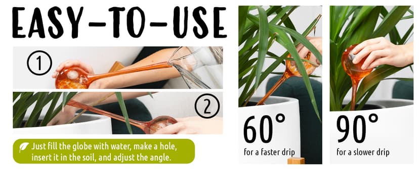 LGL Plant Watering Globes - Automatic Self Watering Globes. Decorative Self Watering Planter Inserts Made From Hand-Blown Durable Glass. Self Watering Spikes to Support Plant Health. 4 Pack, Jumbo.