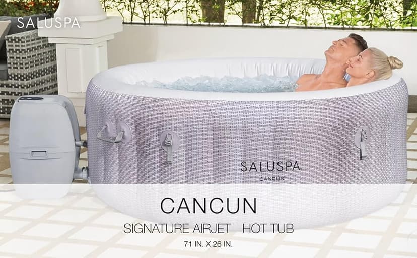 Bestway SaluSpa Cancun AirJet 2 to 4 Person Inflatable Hot Tub, 71 x 26 Inch Round Portable Outdoor Spa with 120 Soothing Jets and Cover, Gray