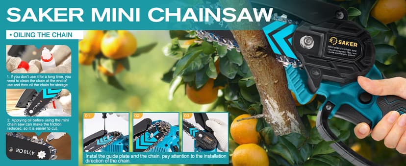 Saker Mini Chainsaw,Portable Electric Chainsaws Cordless,Small Handheld Chain Saw Pruning Shears Chain Saws for Tree Branches,Father's Day Gift for for Men Dad Husband Women,Courtyard and Garden