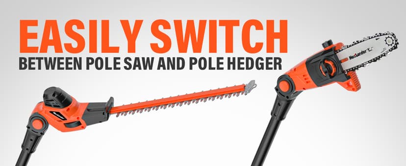 Pole Saw 8-Inch Cordless Pole Saws for Tree Trimming and 18-Inch Pole Hedge Trimmer 2-in-1, 15-Feet MAX Reach, 16ft/s Speed, Auto Oiling Pole Chainsaw with 20V 2.0Ah Battery & Charger