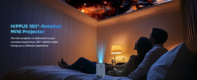 Smart Mini Projector with 180° Adjustable Stand, 1080P 4K Outdoor Portable Projector, WiFi 6 & Bluetooth 5.2, Android 11, 300ASIN LM, Support 2.4G/5G Dual-Band Wi-Fi.
