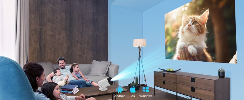 Smart HY300 Projector With Built-in Apps, Wifi Bluetooth 4K 1080P, Auto Keystone, Short Throw and 180 Adjustable, Mini Portable Outdoor Movie (White)