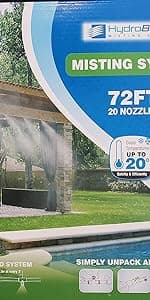 Patio Misting Kit - Pre- Assembled Misting System - Simply unpack and Attach - Cools temperatures by up to 30 Degrees - for Patio, Pool and Play Areas (60 Feet - 16 Nozzles)