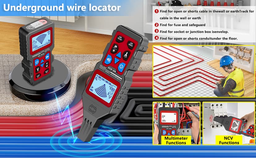 NOYAFA NF-826 Underground Cable Tester Locator Circuit Tracer Metal Pipe Detector Wire Tracker Tool Detects Wall\Underground Wires, Cables, Water and Gas Pipeline Paths