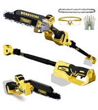 Cordless Pole Saw, 8-INCH 2-IN-1 Chainsaw with 21V 4.0Ah Battery Powered, Electric Tree Trimmer with 9FT Telescopic Pole, 180°Angle for Tree Branches Pruning & Wood Cutting, Battery Included