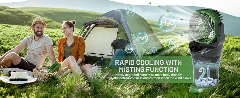 Portable Misting Fan with Remote & 30000mAh Rechargeable Misting Fans for Outside Patios Camping Beach & Workshops Mist Fan Portable for Outdoor/Indoor 2L Water Tank RGB Light 4 Speeds & Spray