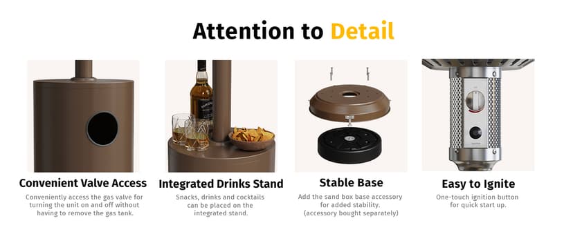 EAST OAK 55,000 BTU Propane Patio Heater with Round Table & Stainless Steel Burner, Outdoor Heater with Wheels, Ideal For Large Patios, Gardens, Outdoor Events, and Commercial Use, Bronze