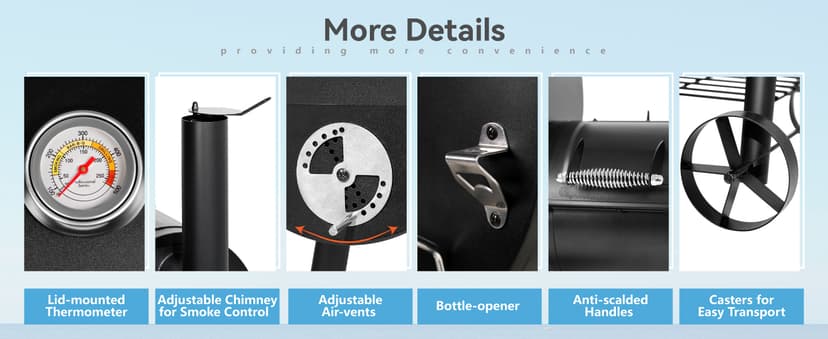 GREEN PARTY BBQ Charcoal Grill with Offset Smoker, 2 in 1 Smoker and Charcoal Grill combo, 512 Square Inch Space Barrel Charcoal Smoker Grill for Outdoor Camping Patio Backyard Cooking, Medium