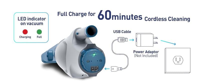 KOKIDO (2025 Upgrade) Rechargeable Handheld Pool Vacuum with Dual Brush Heads and Aluminum Pole, 60 mins Cordless Spot Cleaning Suction, Above Ground Pool, Hot Tub, Spa and Pools to 20ft, XTROVAC 110