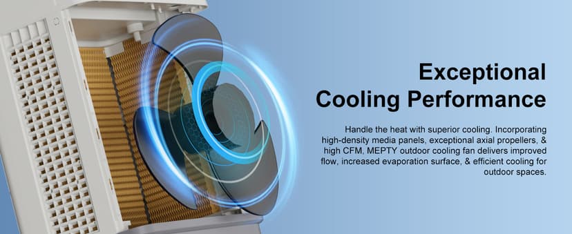 MEPTY 2500CFM Swamp Cooler Air Conditioner, 3-IN-1 Evaporative Air Cooler with 8Gal Tank, 120°Oscillation, 12H Timer, Remote Control, 3 Speeds, Outdoor Cooling Fan for Patio, Garage, Porch,Indoor Use