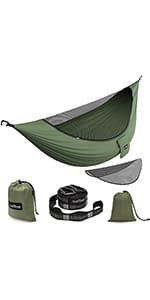 Sunyear Hammock Camping with Rain Fly Tarp and Net, Portable Camping Hammock Double Tree Hammock Outdoor Indoor Backpacking Travel & Survival, 2 Tree Straps,100% Waterproof