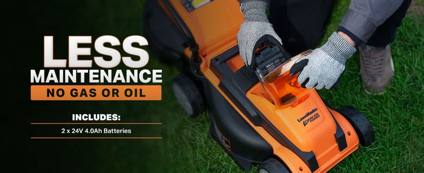 LawnMaster CLM2413A Cordless 13-Inch Lawn Mower 24V Max with 2X4.0Ah Battery and a Charger