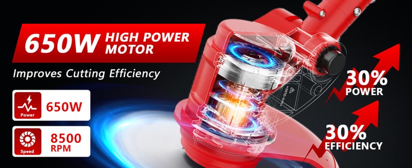 Electric Weed Wacker Cordless with Wheels,21V 2×2000mAh Weed Eater Battery Powered, 6-inch Cordless String Trimmer with 3 Types of Blades, Electric Grass Trimmer,Lawn Edger, Mower for Yard,Garden