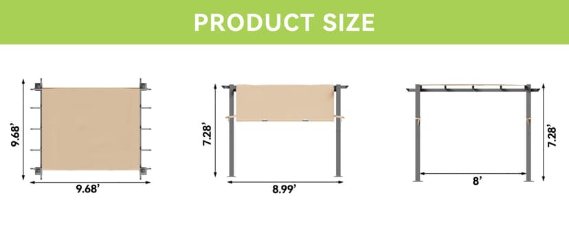 Aoxun 10'x10' Outdoor Pergola, Retractable Adjustable Roof, Aluminum Sun Shade Canopy, Modern Metal Patio Brown Shade Cover for Garden, Backyard and Deck