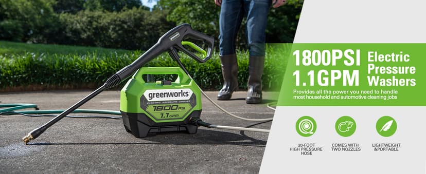 Greenworks 1800 PSI (1.1 GPM) Electric Pressure Washer PWMA Certified