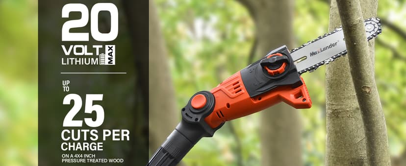 Pole Saw 8-Inch Cordless Pole Saws for Tree Trimming, 15-Feet MAX Reach Electric Pole Saw, 16ft/s Cutting Speed Auto Oiling Multi-Angle Pole Chainsaw with 2 x 20V 2.0Ah Battery & Charger