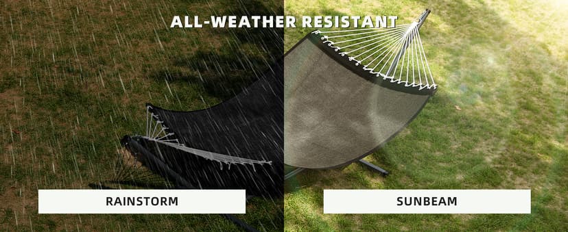 Patio Watcher 13 FT Quick Dry Olefin Hammock - Outdoor Double Hammock with Metal Curved Spreader Bars - 450 lbs Capacity - Dark Grey