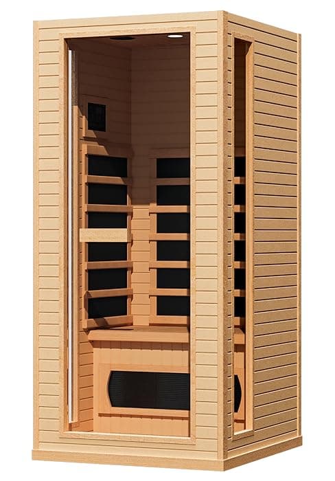 1 Person Infrared Sauna, Full Spectrum Mini Sauna for Home, Indoor Dry Sauna with 4 Heater Panels, Bluetooth Speaker, Tempered Glass Door, Compact and Easy to Use, 110V