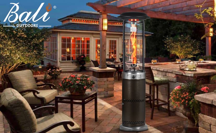 BALI OUTDOORS Propane Patio Heater, Stainless Steel Standing, 36,000 BTUs Portable Commercial Outdoor Gas Patio Heater with Glass Tube for Deck, Garden and Porch