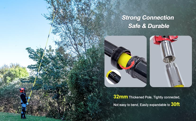 30 FT Manual Pole Saw for Tree Trimming, Extendable Tree Pruner with Sharp Steel Blade and Scissors for High Branches, Sturdy Design Ideal for Pruning Palms and Shrubs
