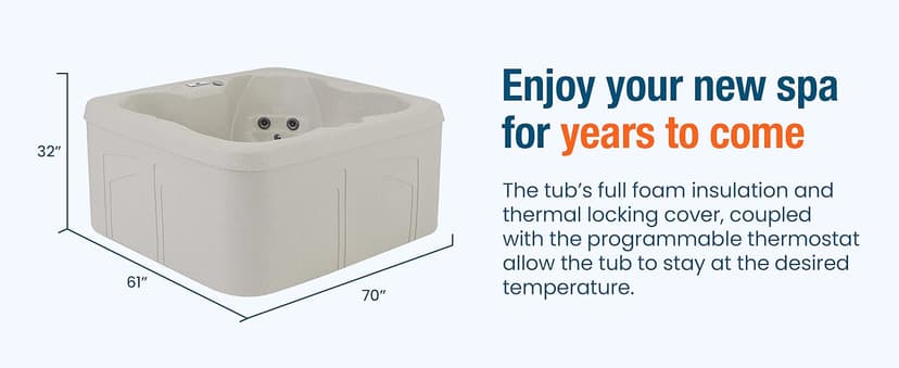 LifeSmart 4-Person Hot Tub, Outdoor Spa with Cover and LED Lights, Square, Beige - Above-Ground Spa Machine with Accessories for Home and Personal Relaxation