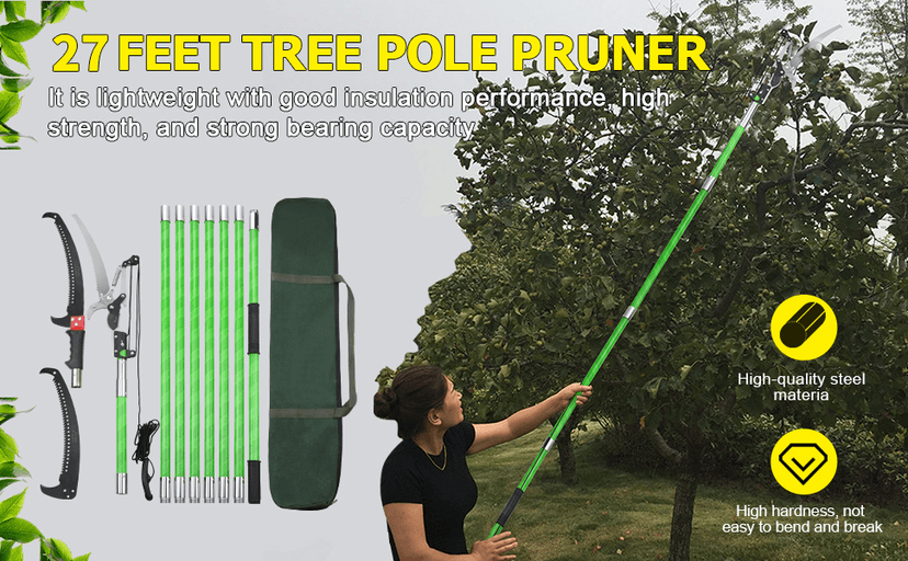 27 Feet Tree Pole Pruner Manual Branches Trimmer Tree Branch Garden Tools Loppers Hand Pole Saws Extendable Height Adustable System for Sawing and Shearing