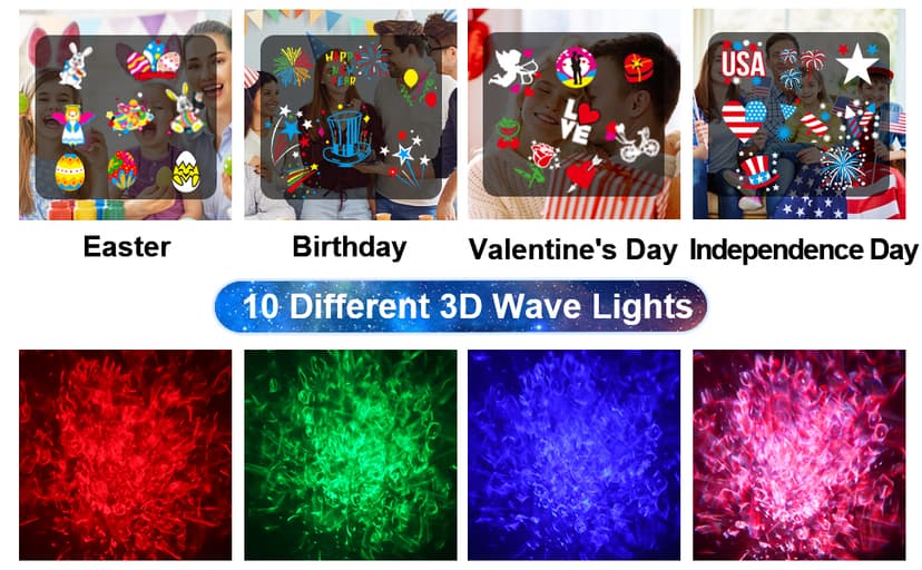 8-Pattern Christmas Projector Lights Outdoor 2-in-1, Holiday Projector Lights Outdoor 26 Effects (Projection Card + 3D Ocean Wave) with Timer, Christmas Decorations Lighting for Outside Party Decor