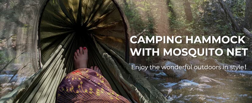 G4Free Large Camping Hammock with Mosquito Net 2 Person Pop-up Parachute Lightweight Hanging Hammocks Tree Straps Swing Bed for Outdoor Backpacking Backyard Hiking