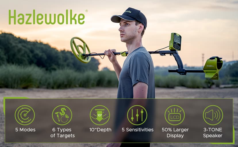 Metal Detector for Adults, Rechargeable Battery for 20H Typical Use, 5 Professional Mode with Higher Accuracy 10” Waterproof Coil for Gold Detecting