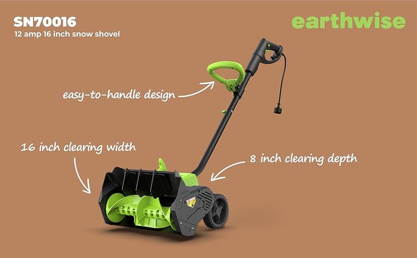 Earthwise SN70016 Electric Corded 12Amp Snow Shovel, 16" Width, 430lbs/Minute