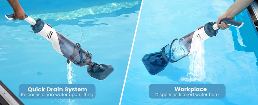 Pool Vacuum for Above Ground Pool with a Telescopic Pole, Running time up to 1H, T403 Handheld Rechargeable Pool Cleaner with Powerful Suction up to 18.5 gallons/min, Ideal for Leaves, Debris