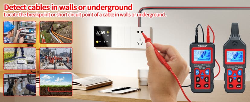 Underground Cable Wire Locator, RockyMars Cable Tester Wire Tracker, Detect Cables, NF826 Underground Wire Locator for Dog Fence Cables, Wire Detector Test Short Circuit Breaker of Wall