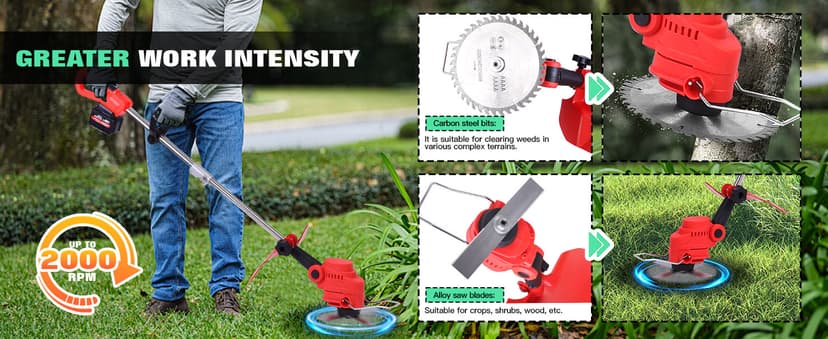 21V Cordless 2-in-1 Tiller & Weed Whacker Combo | 12"x9" Rototiller, 4x4 Blades & 8" Trimmer - 2×21v Battery, 360 RPM for Gardening, Garden Tiller, Electric Tiller, Cultivators for Gardening