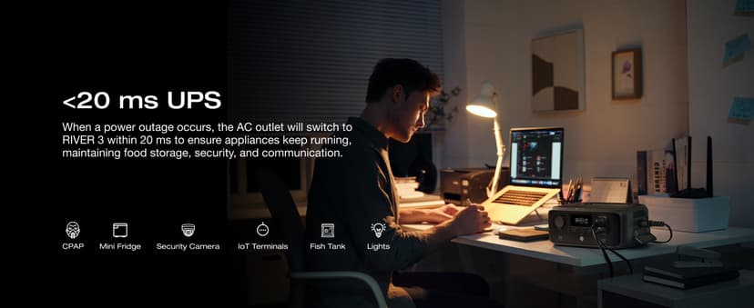 EF ECOFLOW Portable Power Station RIVER 3, 245Wh LiFePO4 Battery Power Station, 300W Up to 600W AC Output, <20 MS UPS & <30 dB, 1Hr Fast Charging Solar Generator for Outdoor/Camping/Home Use