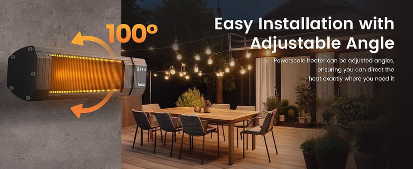 Infrared Heater 24H Timer Outdoor Heater, IP65, Memory Function Infrared Electric Patio Heater, 9 Levels Heating Touchscreen With Remote Electric heater, Restaurant Backyard, 1500W, Black