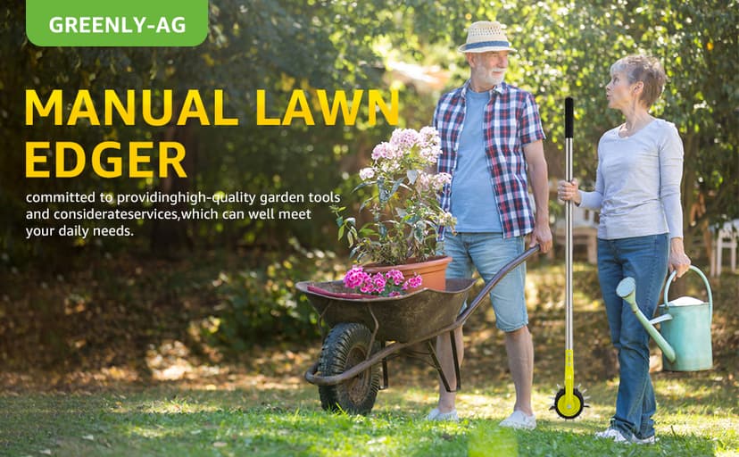 58-Inch Manual Lawn Edger, Wheel Rotary Edger with Adjustable 4-Section Stainless Steel Handle & Cushion Grip, Rust-Resistant for Sidewalk, Driveway, Garden, Landscaping